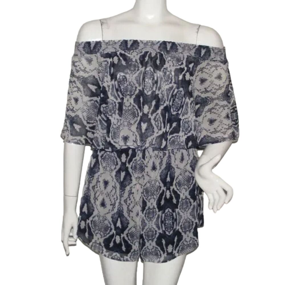 SHOW ME YOUR MUMU Romper, M, Rosarita Romper, Blue, Off-Shoulder, Lightweight
